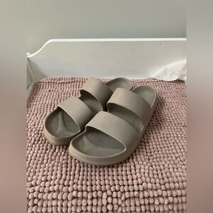 Neutral Taupe Double-Strap Slide Sandals